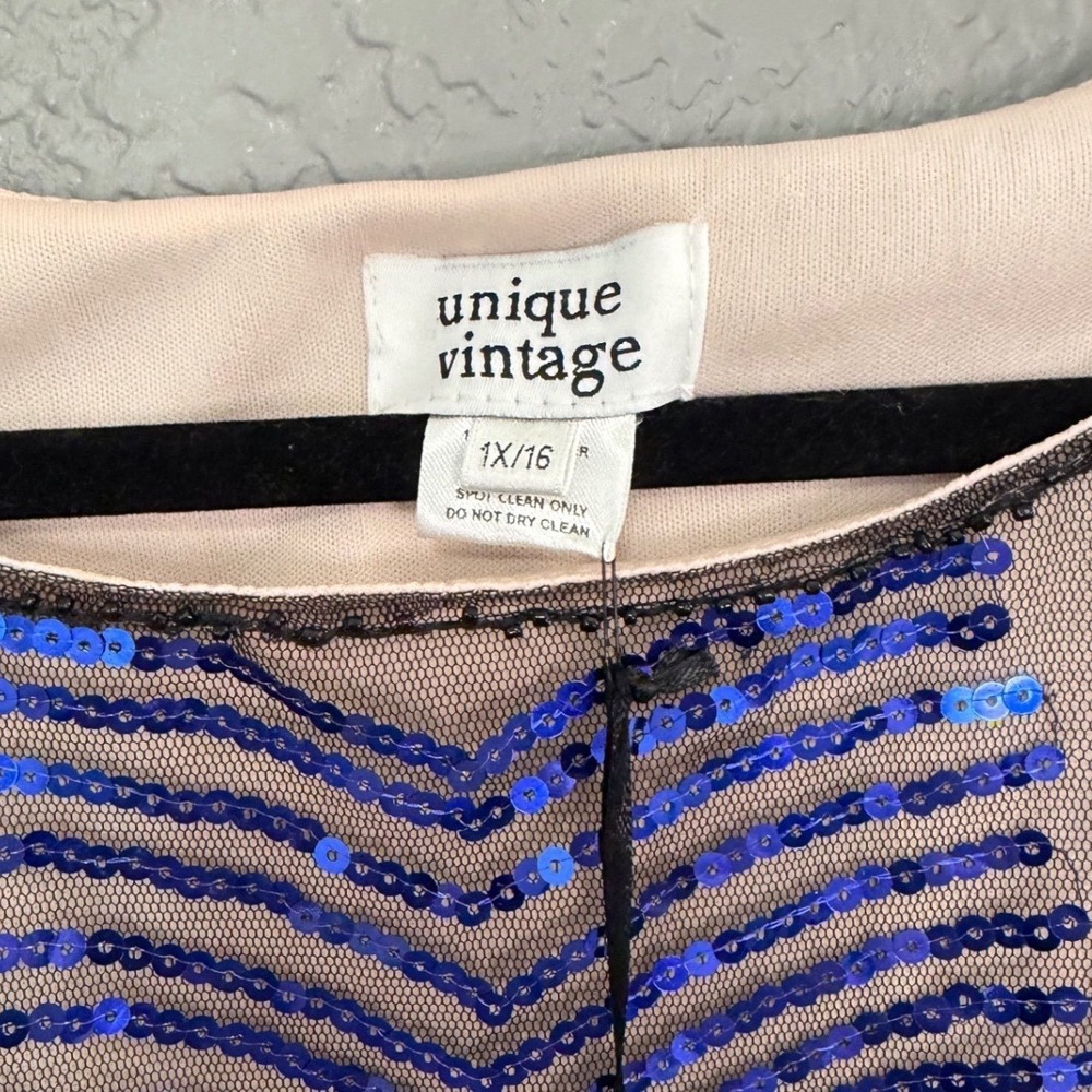 NWT‎ Unique Vintage Flapper Dress 1X/16 Blue Sequin Fringe Whimsy 1920's Gatsby - Picture 6 of 11